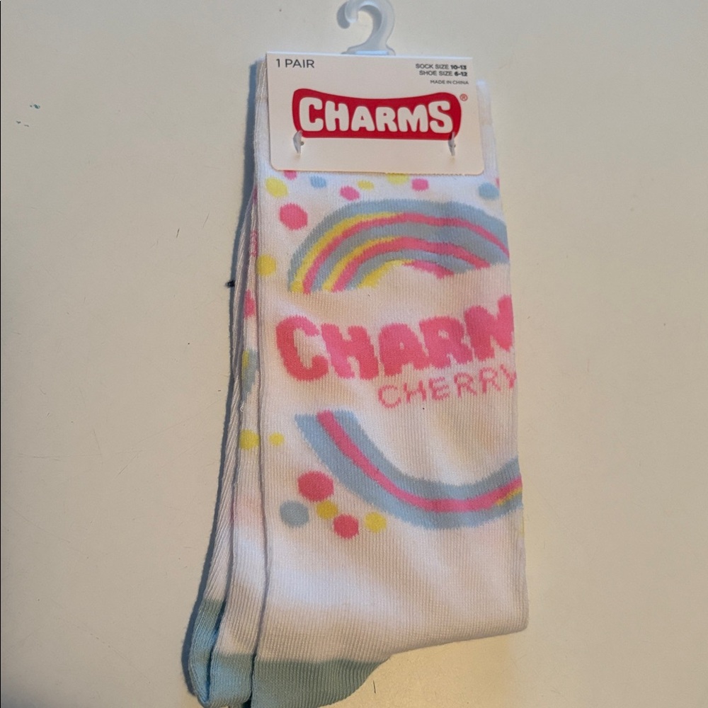 Charms Cherry Rainbow Socks Shoe Size 6-12 Sock size 10-13
